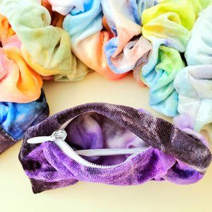 ZIPPER Scrunchie 3pks Tie Dye Velvet Hair Accessory New